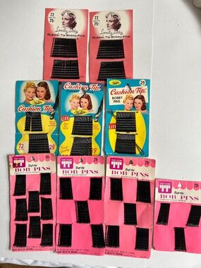 Vintage Bobby Pins 9 Cards Sta/Rite Tip Top Cushion Tip Hair Pins  2" Long 40s
